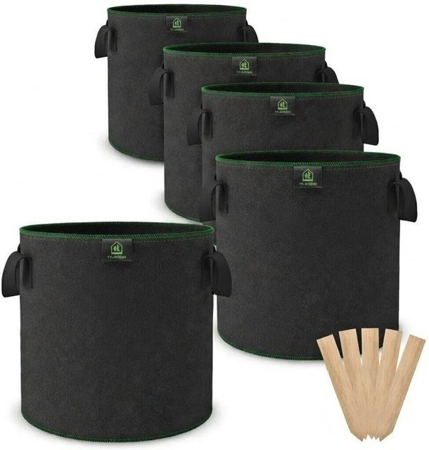 TTL GARDEN Pflanzsack 5er Set aus Filz, 8L Pflanzentöpfe für Kräuter und Jungpflanzen, Durchmesser: 20 cm - Bild 1
