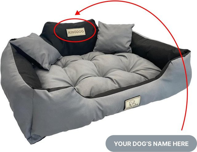 KINGDOG Hundebett Sofa mit personalisierbarem Namen, wasserdicht und wetterfest, Grau, Breite: 55 cm, Tiefe: 45 cm - Bild 1