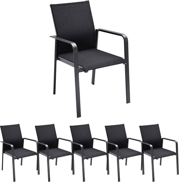 6er Set Solpuri BREEZE Stapelsessel aus Aluminium in Anthrazit und Softex Coal - Bild 1