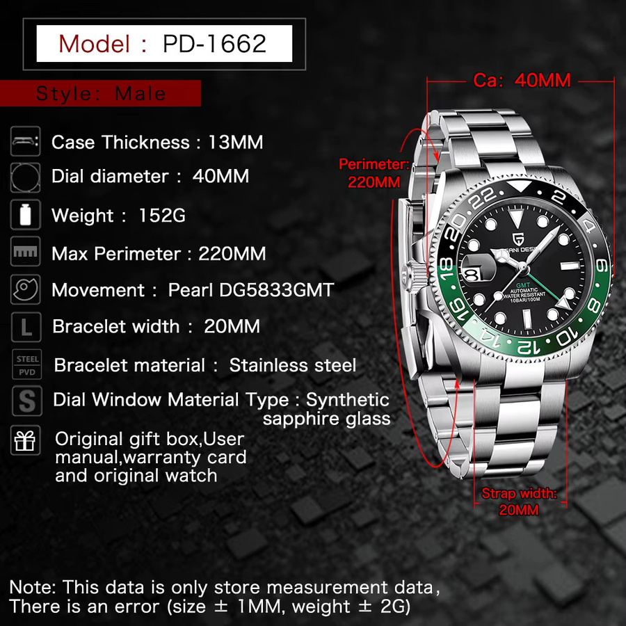 Pagani Design GMT Armbanduhr, Automatik, Edelstahl, Saphirglas, Herren - Bild 5