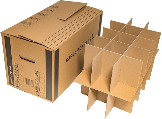 PROREGAL Gläserkarton mit Gefachen und Einlage Braun, B/T/H: 64,0 x 34,0 x 36,0 cm - Bild 1