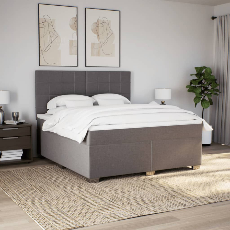 vidaXL Boxspringbett mit Matratze in Taupe, Hybrid-Design mit USB-Ladeport und Unterbettbeleuchtung, B/T: 180 x 200 cm - Bild 3