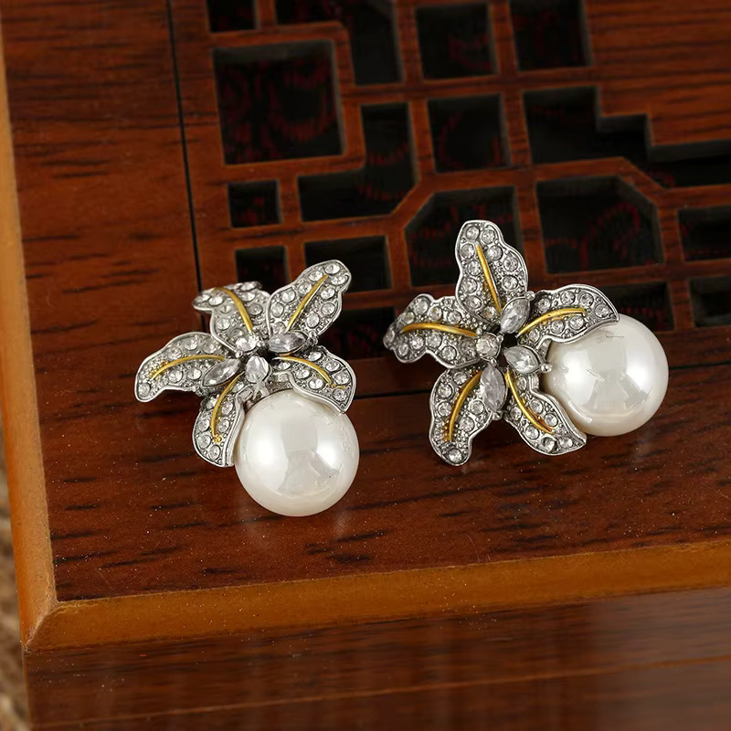 Ohrringe Blumen, Silber, Perle, Damen - Bild 4