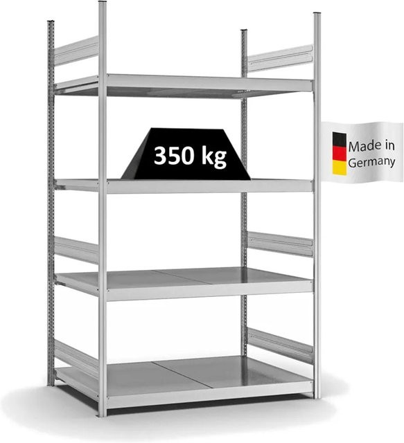 PROREGAL Weitspannregal Stecksystem T-Profil mit 4 Ebenen und Stahlplatten, verzinkt, Farbe: Silber, H x B x T: 250 x 150 x 80 cm - Bild 1