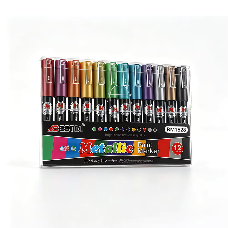 12er Set Metallic-Glanz-Marker in Multicolor für DIY-Bastelarbeiten, Glas, Metall und Kunst - Bild 7
