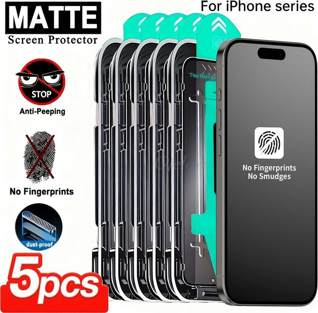 Matte Anti-Spy Sichtschutzfolie aus gehärtetem Glas für Apple iPhone 17 Pro Max, 16, 16e, 15, 14, 13, 12, 11, Plus, XR, X, XS - Bild 1