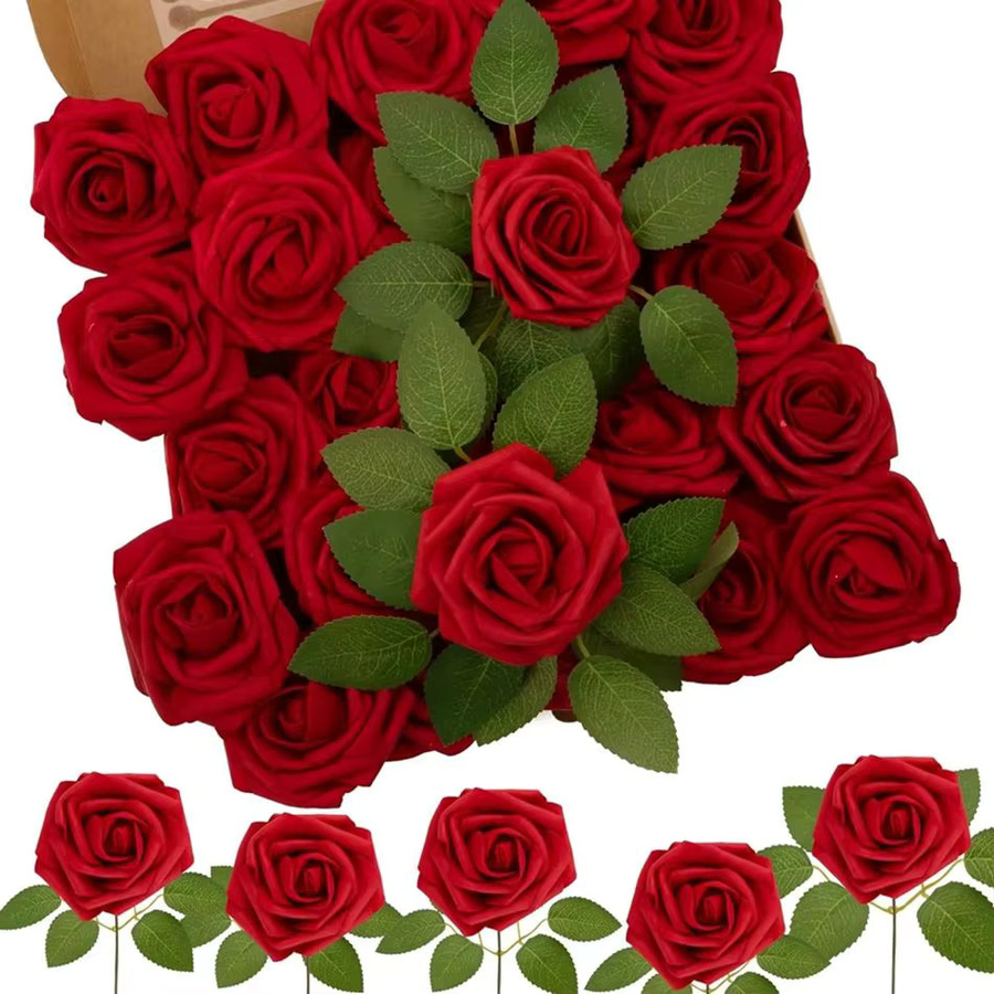 XIAOYINMO Künstliche Rose aus PE-Schaum für Valentinstag, Hochzeit und DIY-Dekoration in Rot oder Weiß - Bild 2