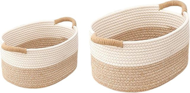Multifunktionaler Aufbewahrungskorb aus Seilgewebe in Beige für Kinderzimmer, Büro oder Badezimmer, B/T/H: 22,0 x 16,0 x 11,0 cm - Bild 1