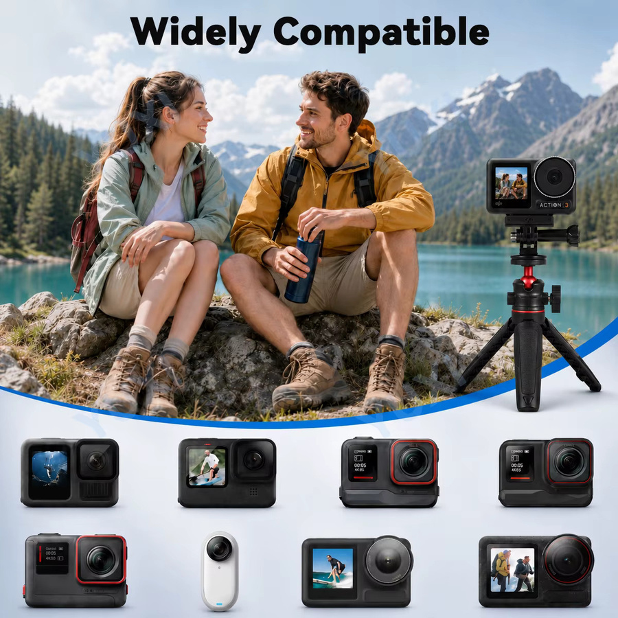 YUXI Mini Ausziehbarer Stativ-Selfie-Stick mit Kugelkopf-Halterung für DJI Osmo Pocket, Insta360 und GoPro, Schwarz - Bild 2