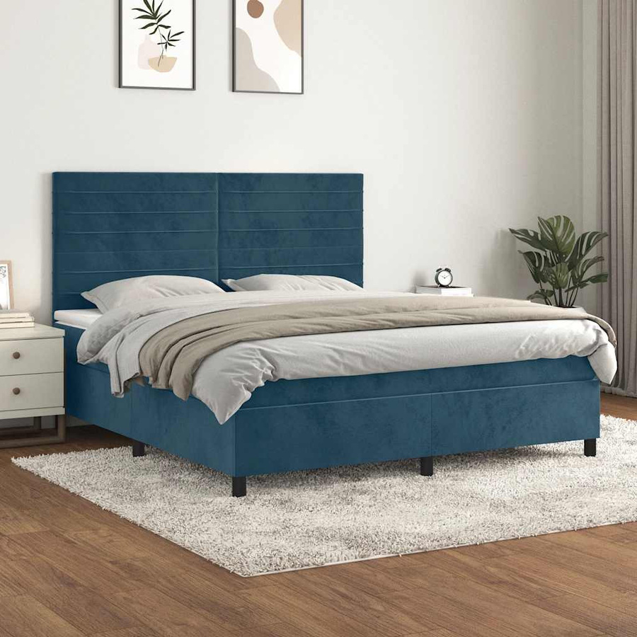 vidaXL Boxspringbett mit Matratze Dunkelblau Samt B/T/H: 160 x 200 cm - Bild 4