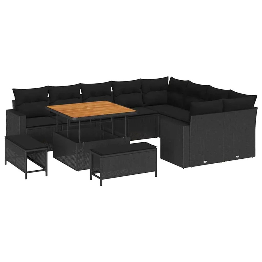 vidaXL Garten-Sofa-Set aus Polyrattan in Schwarz, 12-teiliges L-Shape Outdoor-Möbelset mit Eckelementen, Ottomane, 2-Sitzer-Sofa und Couchtisch inklusive Polsterkissen - Bild 2