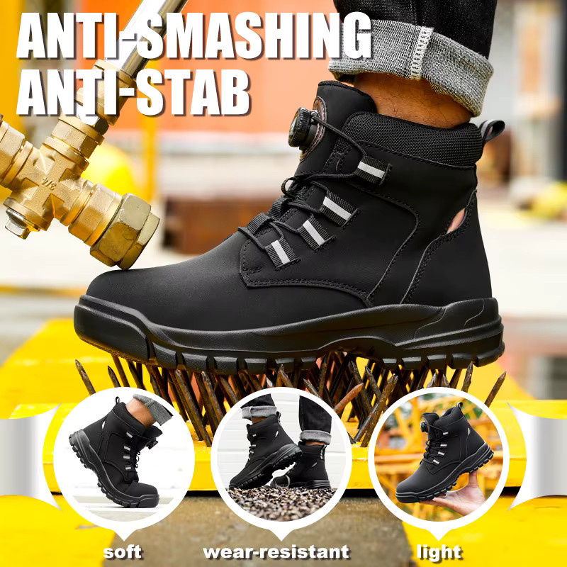 Kankeirr Wasserfeste Herren-Arbeitsstiefel mit Stahlkappe und Kevlar-Einlegesohle in Schwarz - Bild 4