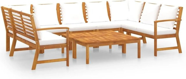 vidaXL 9-tlg Garten-Lounge-Set Modell 3 aus massivem Akazienholz in Beige mit Auflagen - Bild 1