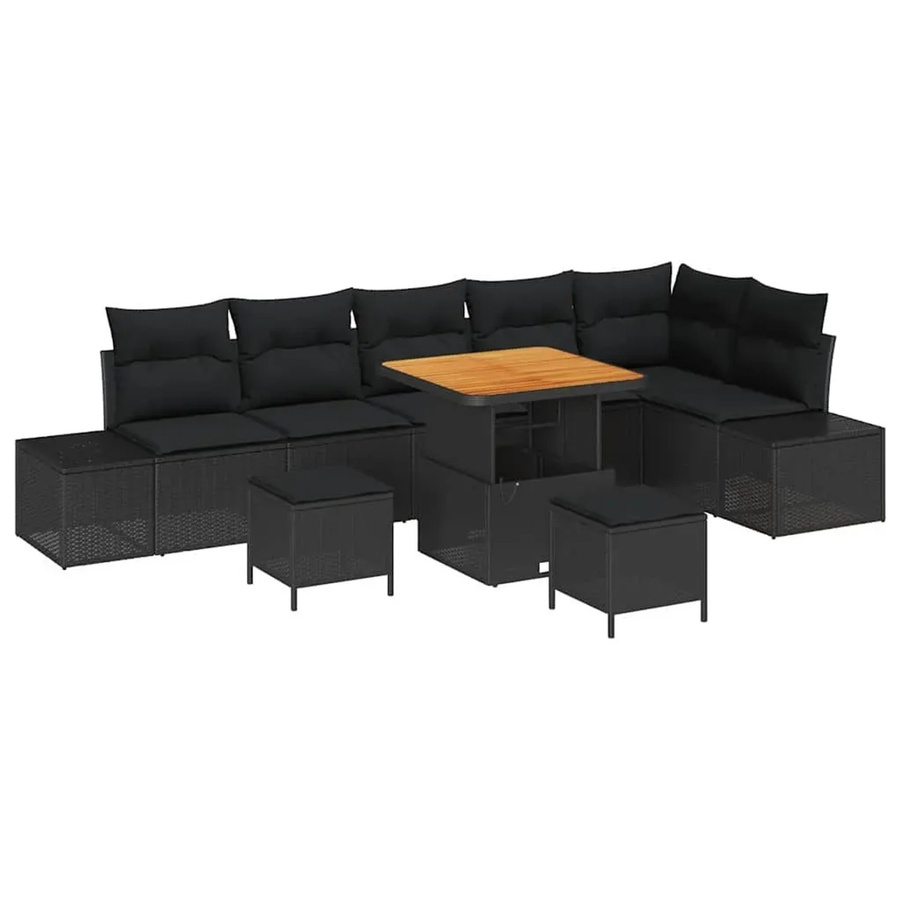 vidaXL Garten-Sofa-Set 9-tlg. in Schwarz aus Poly-Rattan mit Kissen und Tisch im L-Shape Design - Bild 2