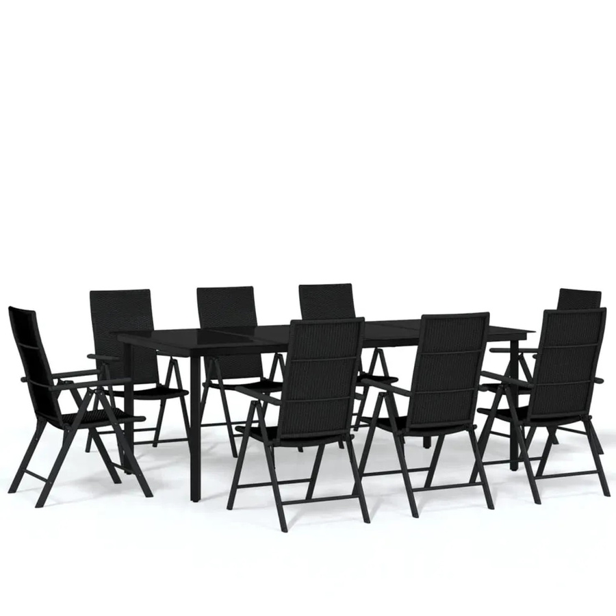 vidaXL 9-teilige Garten-Essgruppe aus pulverbeschichtetem Stahl und gehärtetem Glas in Schwarz - Bild 2