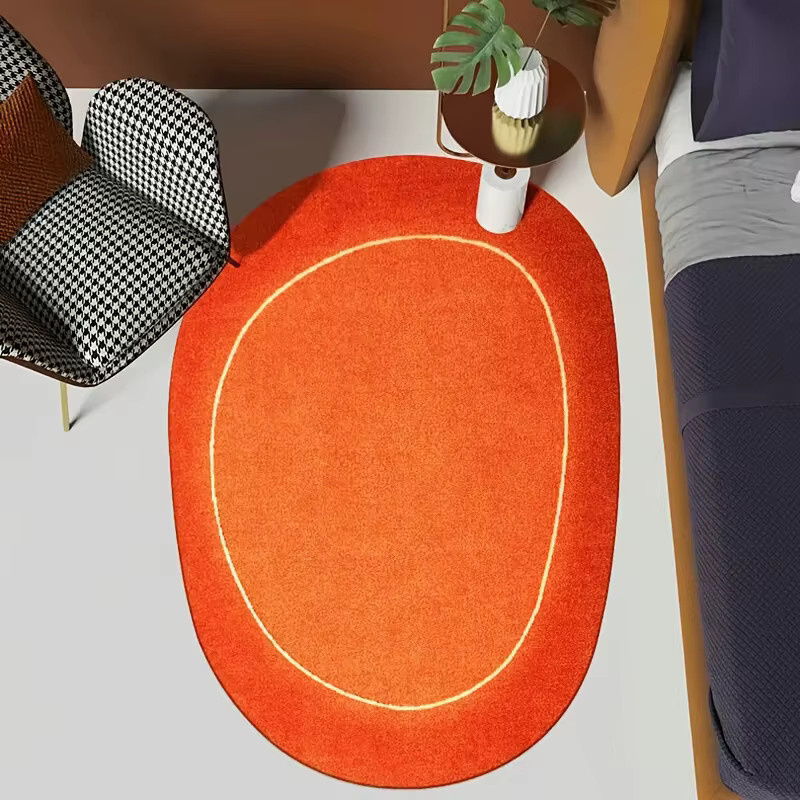 VIKAMA Ovaler Kristall-Samt-Teppich in Terrakotta, rutschfest und waschbar, minimalistische Bodenmatte aus Polyester für Wohnzimmer und Schlafzimmer - Bild 2