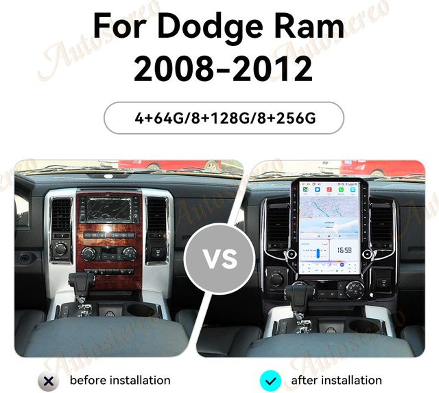 ZWNAV Android Carplay Multimedia Player im Tesla Stil für Dodge RAM 2008-2012 mit 14,5 Zoll Display und GPS, Schwarz - Bild 1