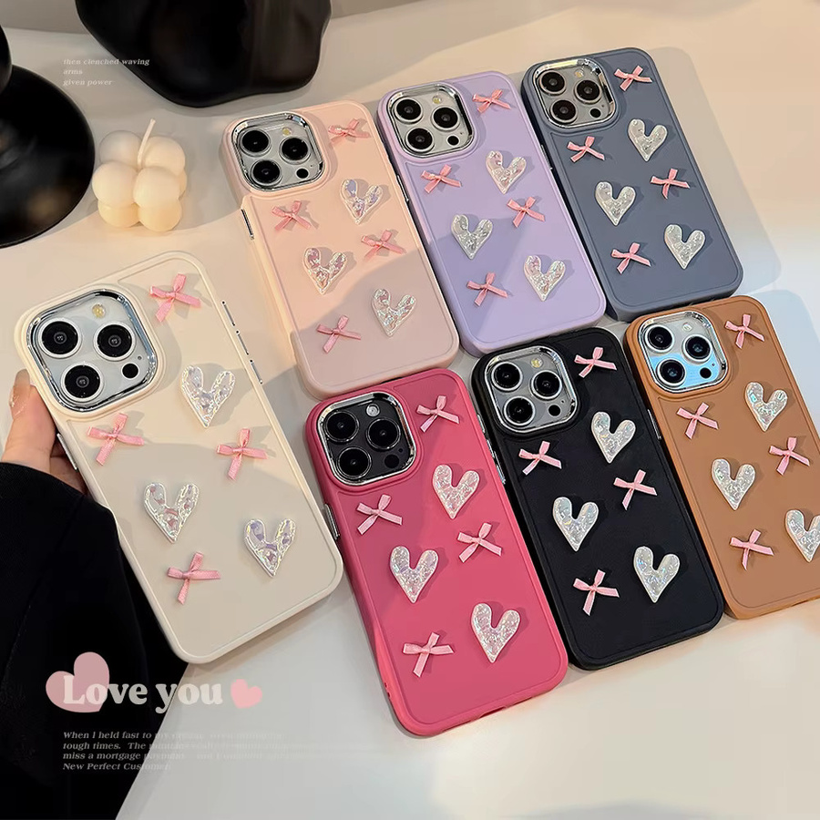 MUQGEW 3D Bogen Perlen Handyhülle mit Liebe-Überzug für iPhone 11 bis iPhone 16 Pro Max in Candy Farbe, stoßfeste Schutzhülle - Bild 2