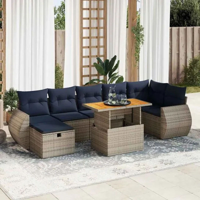 8-teilige moderne Garten-Sofagarnitur aus Poly-Rattan und Akazienholz in Grau mit Kissen von vidaxl - Bild 1