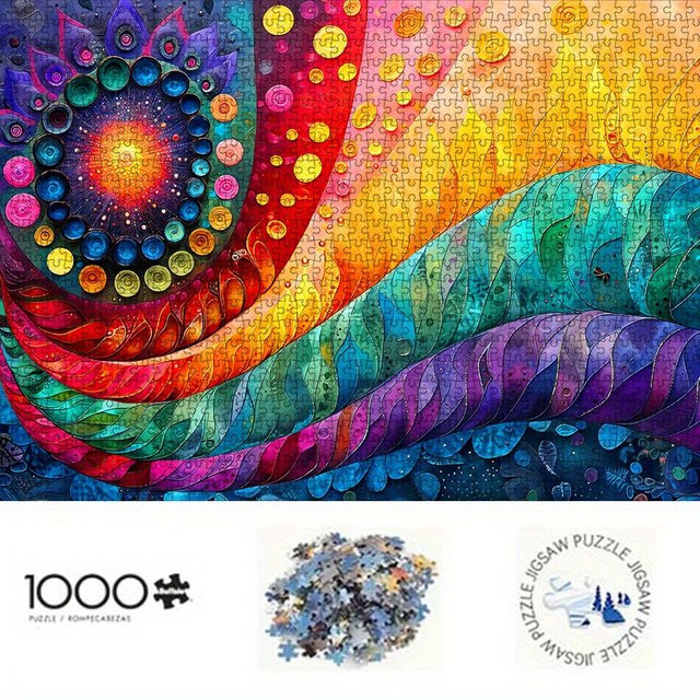 AZNM DIY-Puzzle, Regenbogen-Farbverlauf, Fantasy-Blumenmuster, 1.000 Teile, ab 14 Jahren - Bild 1