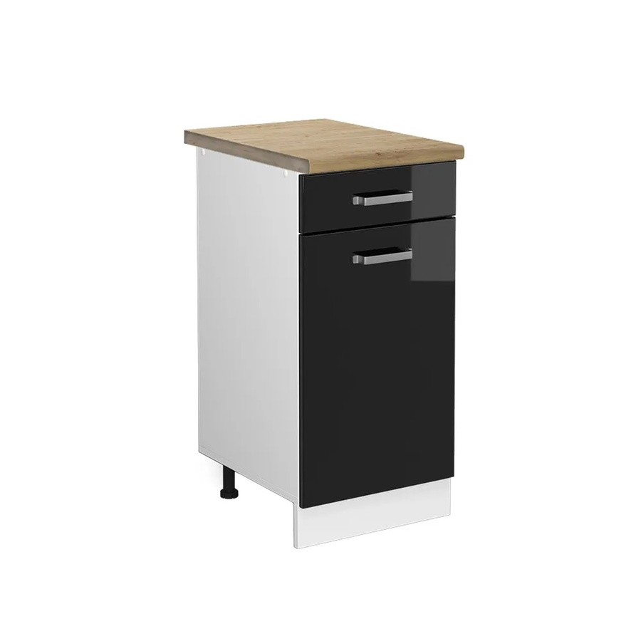 Vicco Küchenunterschrank R-Line in Schwarz Hochglanz und Weiß mit Eiche-Optik, Breite: 40 cm, Höhe: 81,6 cm, Tiefe: 60 cm - Bild 2