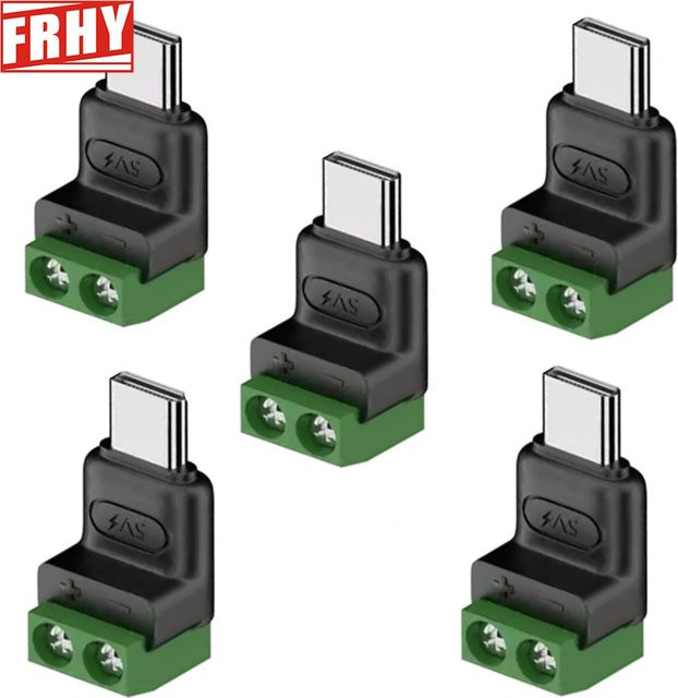 FRHY 5 Stück USB-C 2-Pin-Adapter in Grün, lötfreier Schnellanschluss für Kabel, Powerbanks und DIY-Projekte - Bild 1