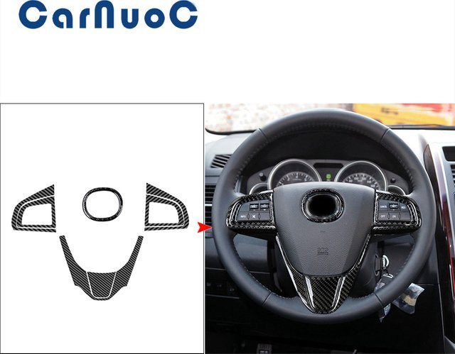 CarNuoC 7-teiliges Lenkrad Dekoration Set für Mazda CX-9 2010-2015 in Kohlefaser-Optik, Farbe: Schwarz - Bild 1