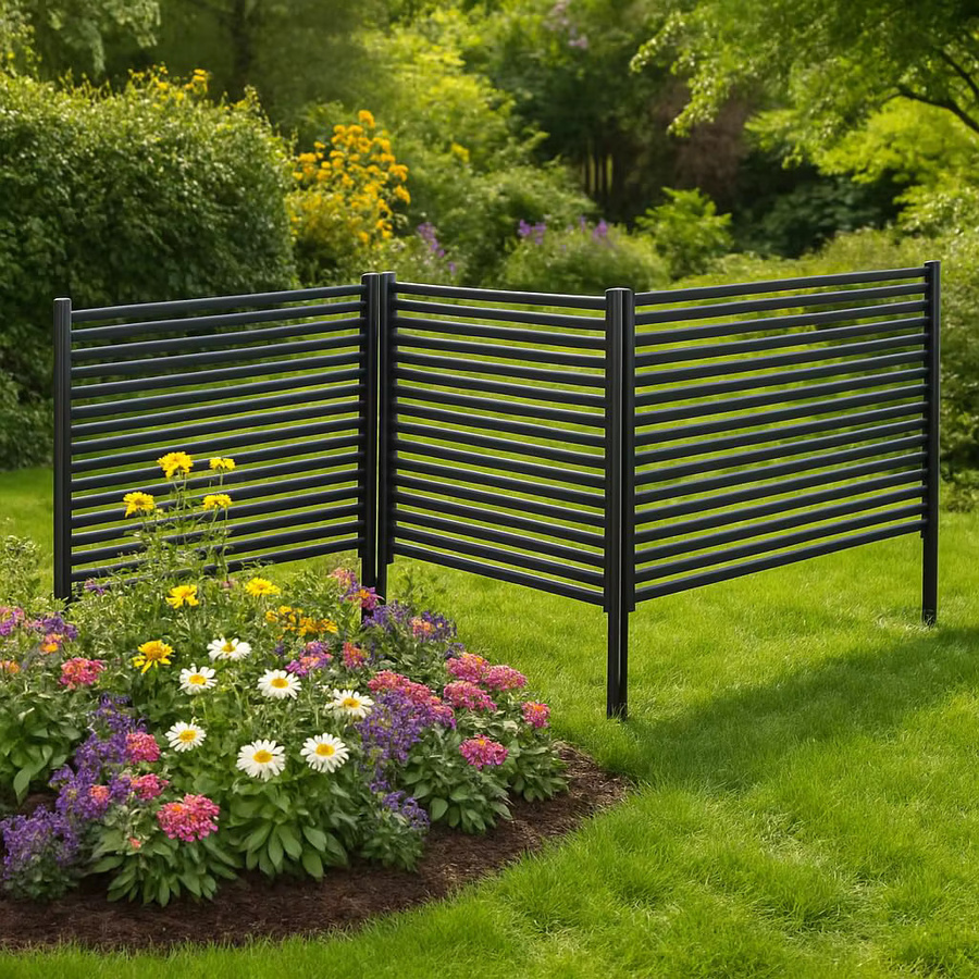 HiMISS No-Dig Outdoor Sichtschutz-Zaun-Set, 3-teiliger freistehender Metallzaun aus rostfreiem Edelstahl, Farbe: Braun, Höhe: 270 cm - Bild 2