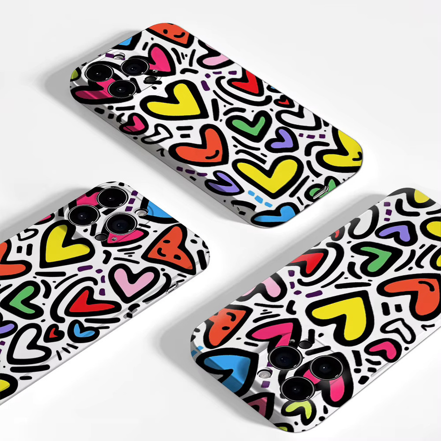 Handyhülle mit bunten Herzen für Apple iPhone 17 16 15 14 13 12 Pro Max Plus in Multicolour mit doppelschichtiger Rückseite - Bild 3