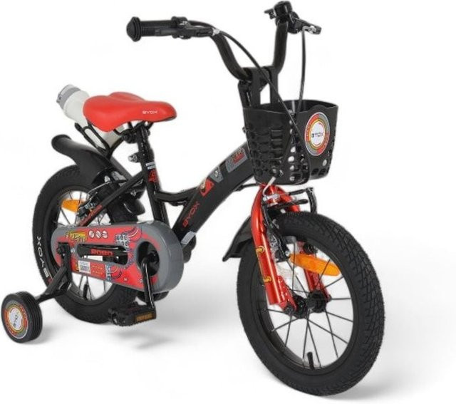 Byox Kinderfahrrad Robo, 14 Zoll, Stützräder, Frontkorb, Getränkehalter, Klingel, schwarz - Bild 1