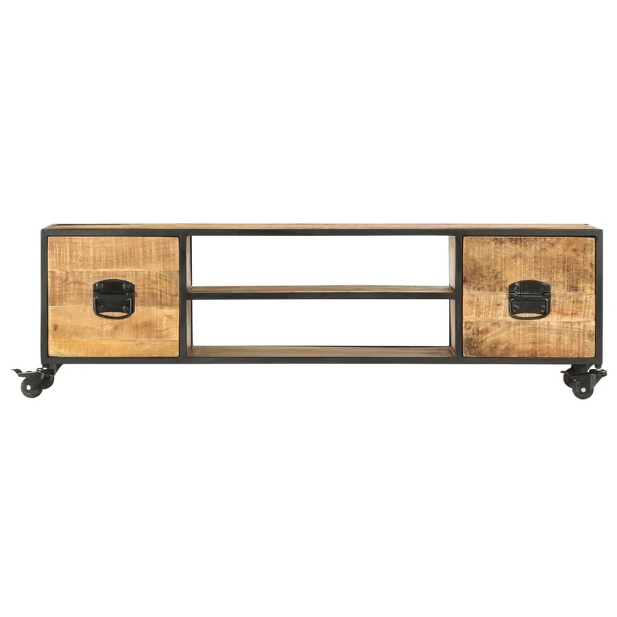 vidaXL TV-Schrank aus Mango-Massivholz und Metall im Industrial-Design, Braun, B/T/H: 130 x 30 x 39 cm - Bild 2