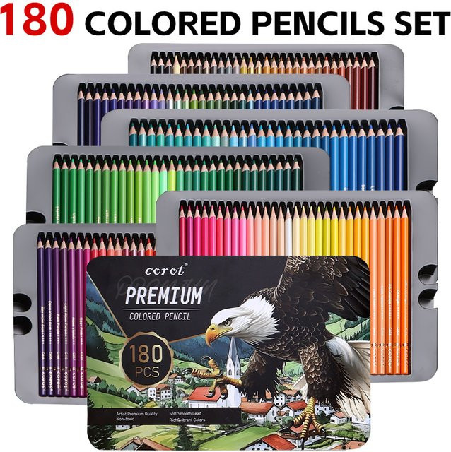 Buntstifte-Set mit 180 Farben in einer Blechdose für Zeichnungen, Skizzen und Malbücher mit weichem Kern und Pigmenten in Multicolour - Bild 1
