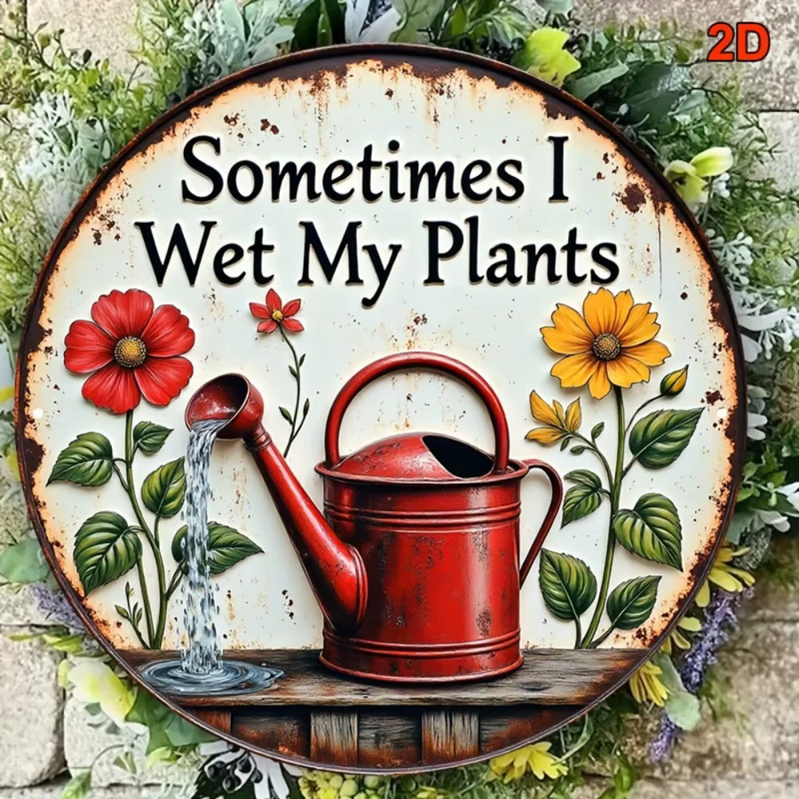 CIFBUY Vintage Aluminiumschild mit floralem Design und Gießkanne, wetterbeständige Metallwanddekoration für Garten und Innenbereich, B/B: 20,3 x 20,3 cm, Mehrfarbig - Bild 3