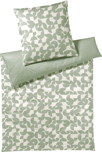 Bettwäsche STUDIO GRAPHIC aus Mako-Satin in Grün, Set bestehend aus Bettbezug und Kissenbezug, B/H: 155 x 220 cm und 80 x 80 cm - Bild 1