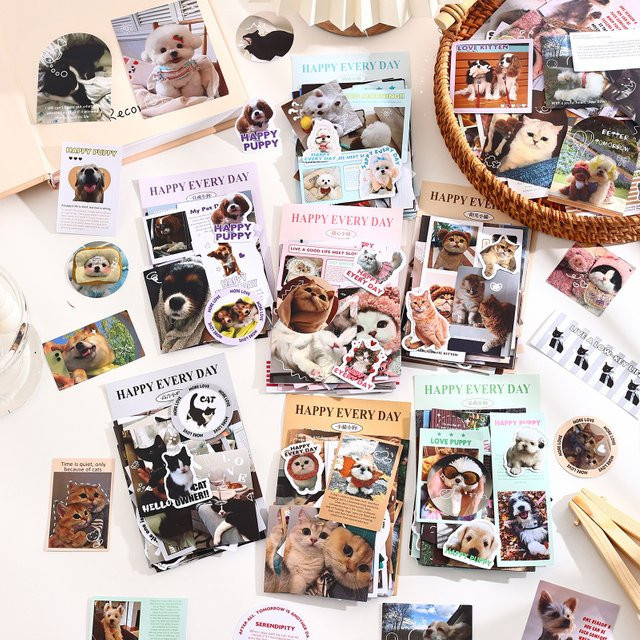 50 bunte Katzen- und Hundeaufkleber mit verschiedenen Mustern zur Dekoration von Tagebüchern und Schreibwaren - Bild 1