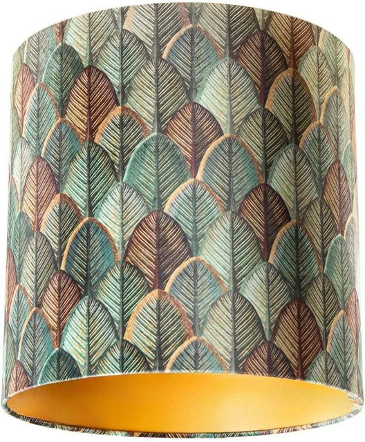 QAZQA Samtlampenschirm mit Blattdesign und goldener Innenseite, Farbe: Grün/Braun/Gold, B/T/H: 40 x 40 x 40 cm - Bild 1