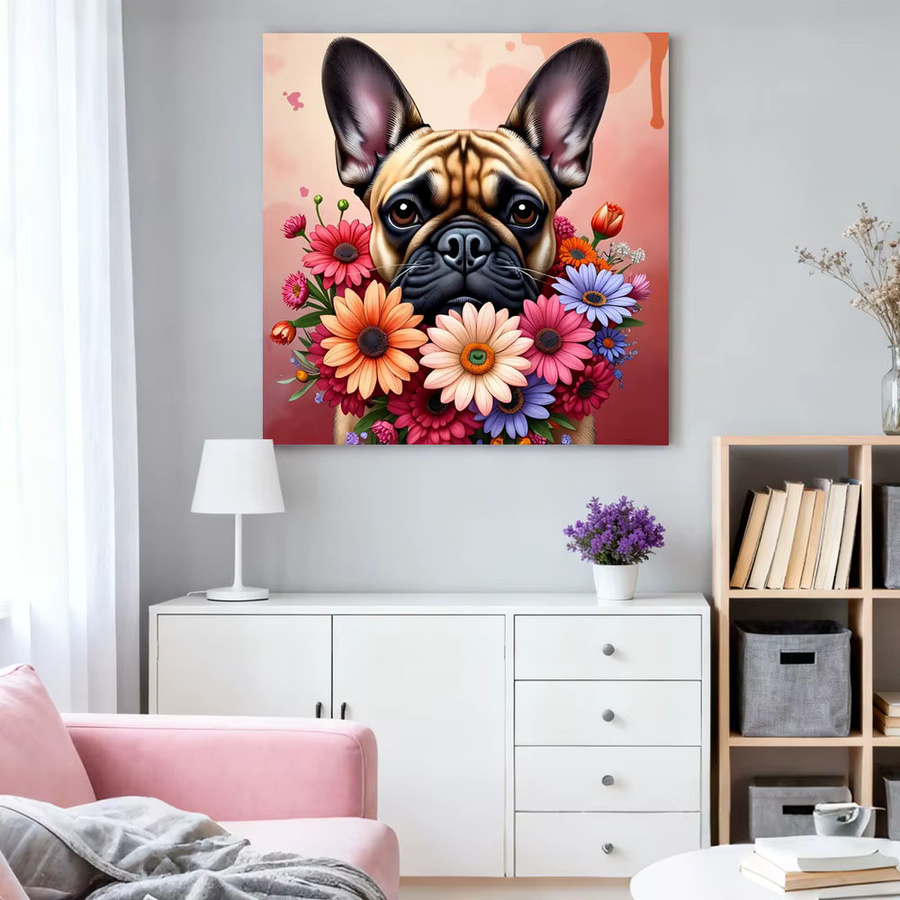 HUACAN Diamantmalerei Hund und Blumen als 5D DIY Diamant Mosaik Wanddeko mit runden Bohrern in Mehrfarbig - Bild 2