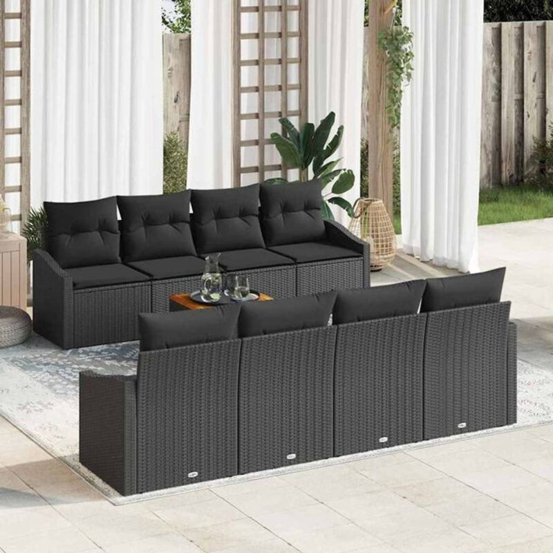Vidaxl Garten-Sofa-Set 7-teilig aus Rattan und Metall in Schwarz - Bild 1