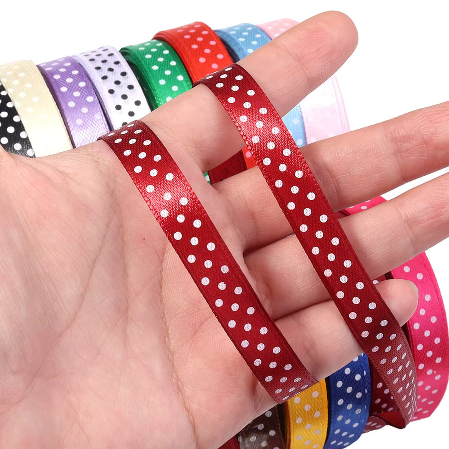 Buntes Polyesterband mit Punktmuster für DIY, Hochzeit und Dekoration, Breite: 10 mm, Länge: 18,3 m - Bild 4