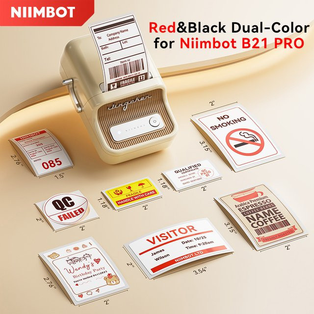Niimbot Thermoetikettenpapier Rot und Schwarz für B21 Pro Drucker, Selbstklebende Fotopapier-Kartenaufkleber - Bild 1