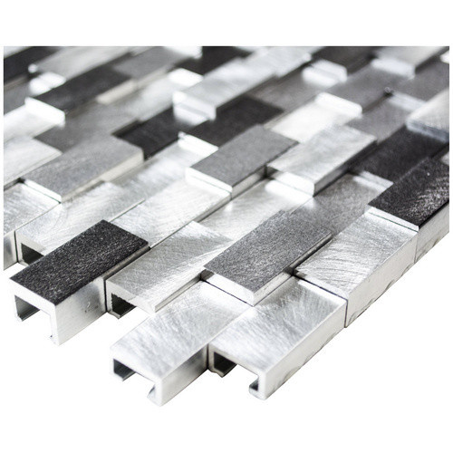 HuH Mosaikfliese Modern in Silber und Schwarz, Wandbelag Aluminium, B: 30,4 cm, H: 30,1 cm - Bild 2