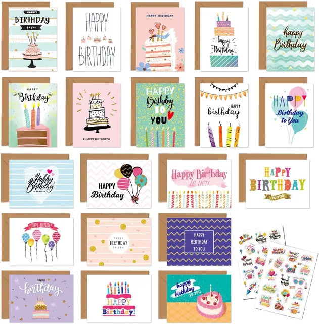 20-teiliges Grußkarten-Set mit Umschlägen für Happy Birthday Einladungen, bunt, aus Papier - Bild 1