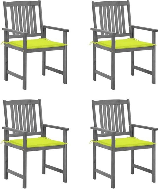 vidaXL Gartenstuhl-Set aus Akazien-Massivholz mit Kissen, 4 Stück, Grau, rustikales Latten-Design - Bild 1