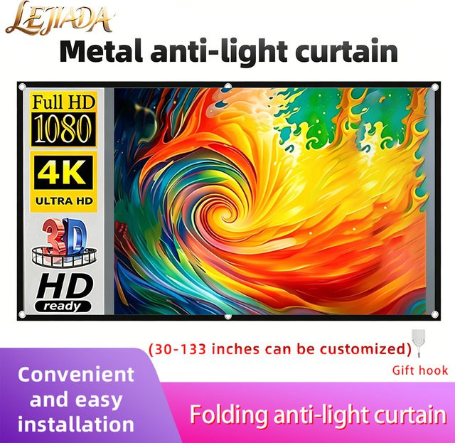 LEJIADA Anti-Licht-Projektionsleinwand 16:9 mit schwarzem Rand in Metallgrau, tragbar mit breitem Betrachtungswinkel für Zuhause - Bild 1