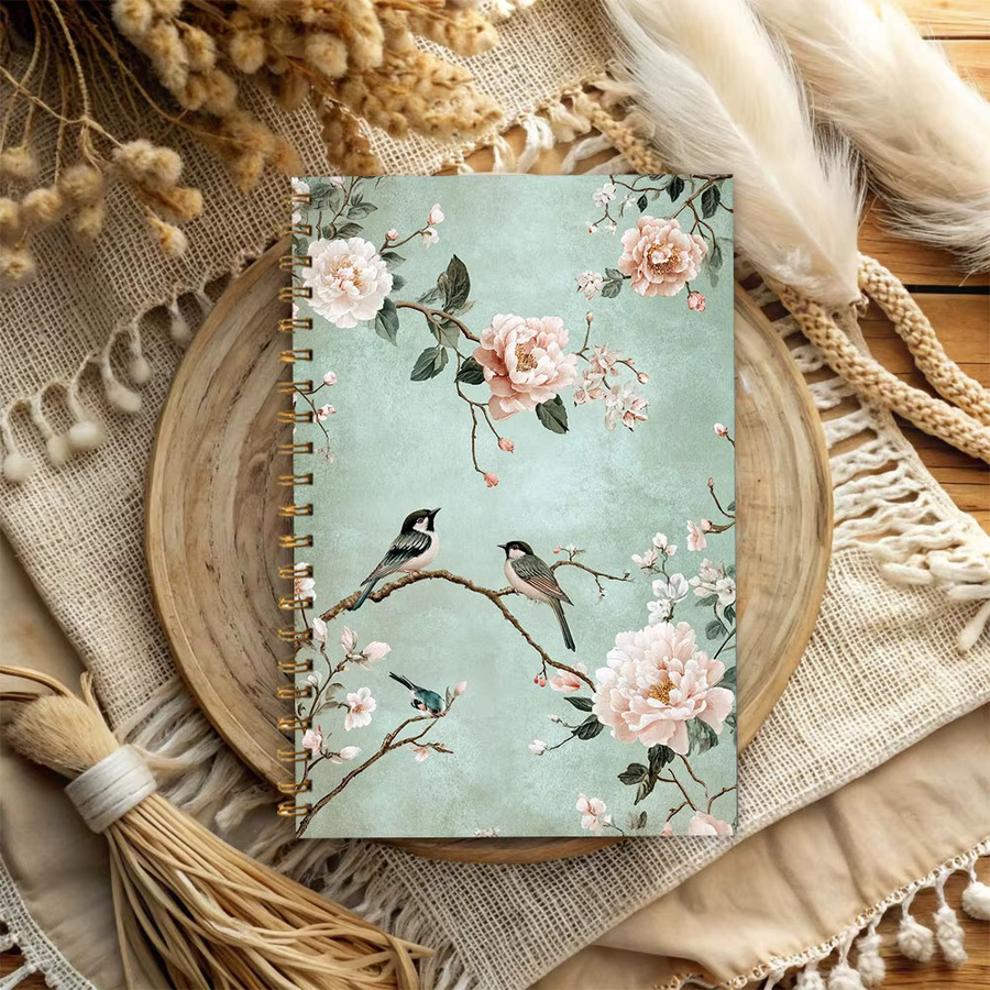 Notizbuch mit Blumen- und Vogelmotiven in Multicolour mit Blanko-Linienblättern aus Papier und Cardboard-Einband für Damen und Herren - Bild 3