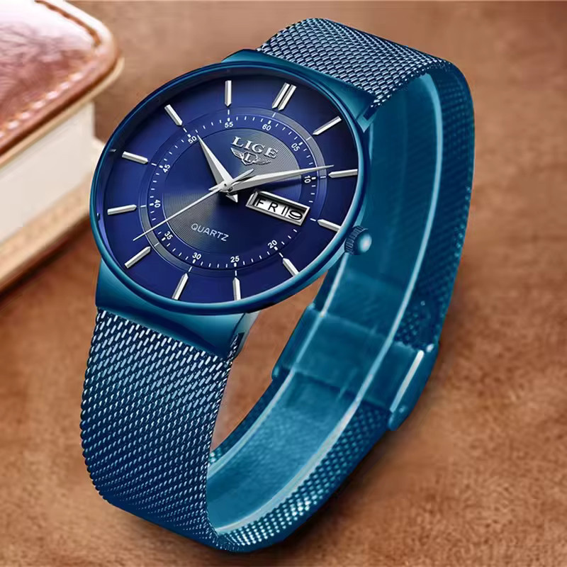 LIGE Armbanduhr, Quarz, Edelstahl, Blau, Herren - Bild 4