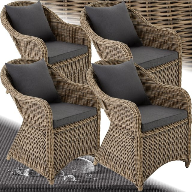 tectake 4er Set Polyrattan Sessel mit Aluminiumgestell und Kissen in Natur Braun, wetterfest und UV-beständig - Bild 1