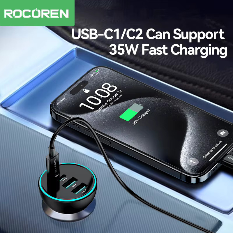 Rocoren 4-in-1 Autoladegerät 70 W mit USB Typ C, QC4.0 und PD3.0 Schnellladeadapter in Schwarz - Bild 4