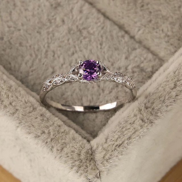 Damenring Amethyst, Zirkonia, Silber, Messing - Bild 1
