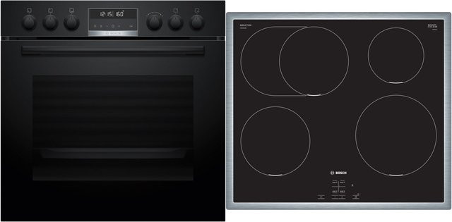 Bosch Herdset HND675LS62 mit Induktionskochfeld bestehend aus HEG578BB4 und NIF645CB5E in Schwarz und Edelstahl - Bild 1